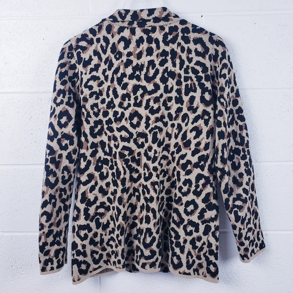 J. Crew Leopard Print Sweater Blazer AS303 Women's Size Small Camel Brown Black‎